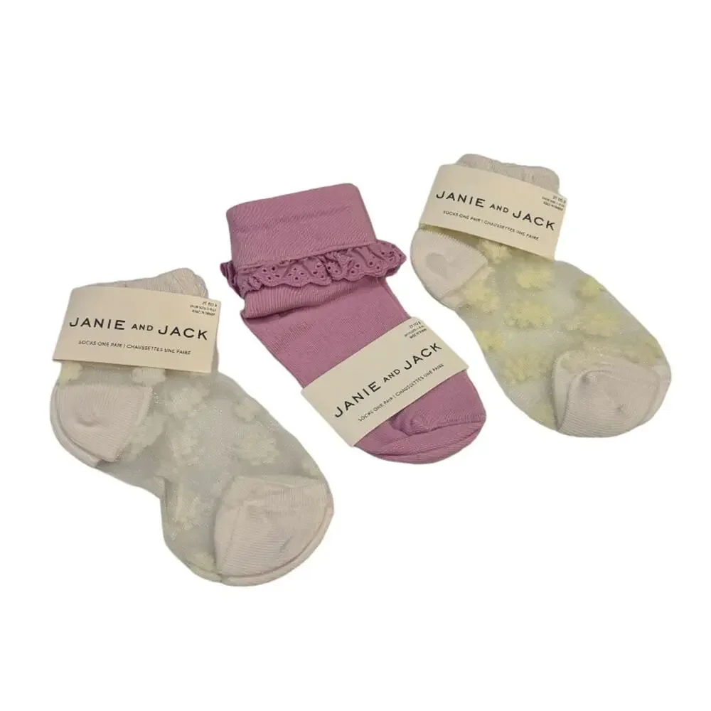 Janie and Jack Girl’s Assorted Socks - Set of 3 Size 2-3T